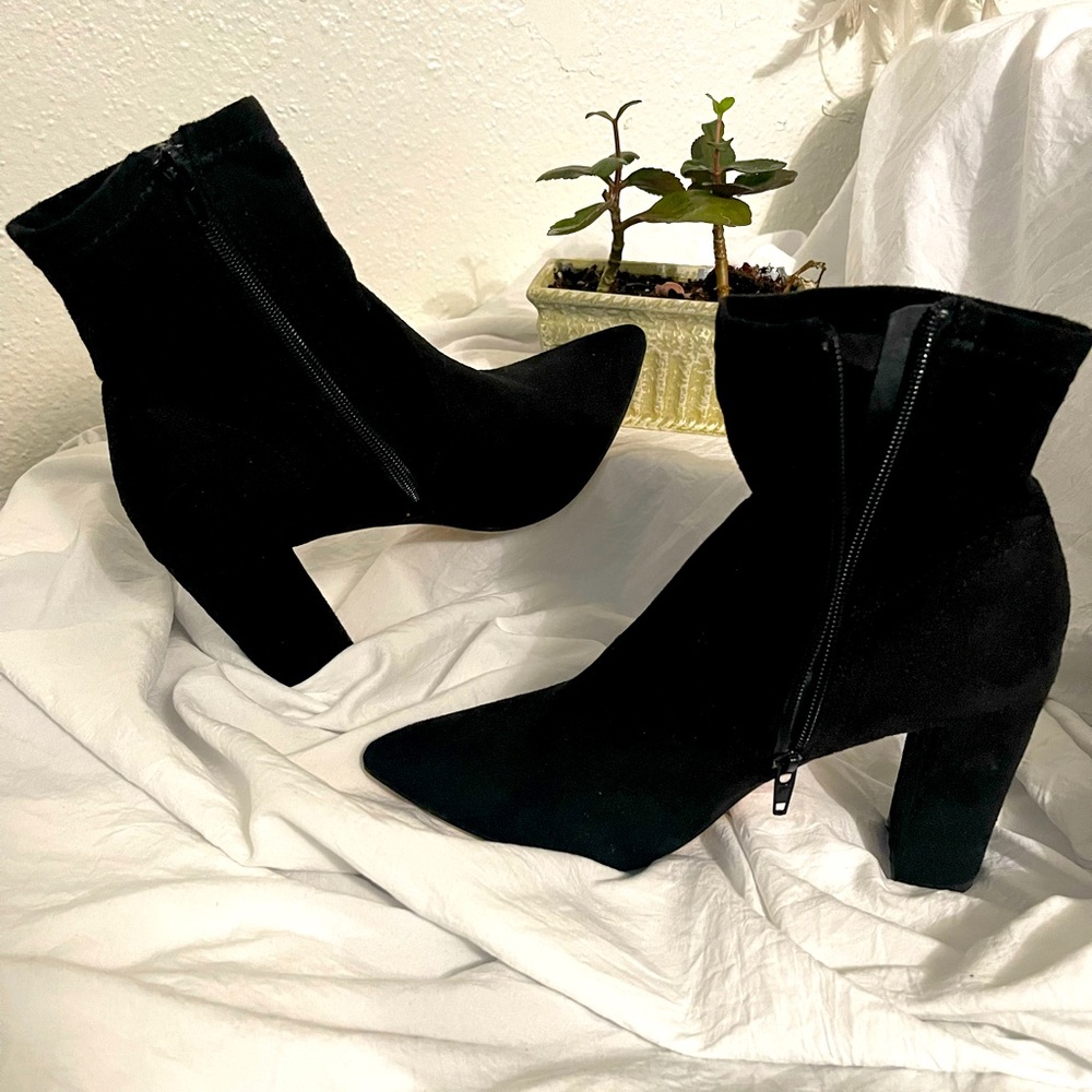 Black suede boot heels